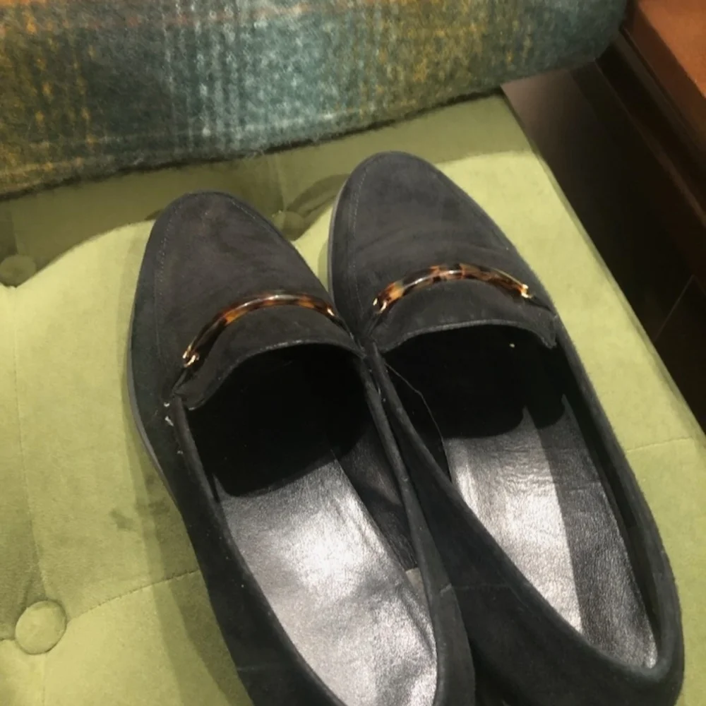 Bandolino Black Suede Loafers with‎ Tortoise Accent